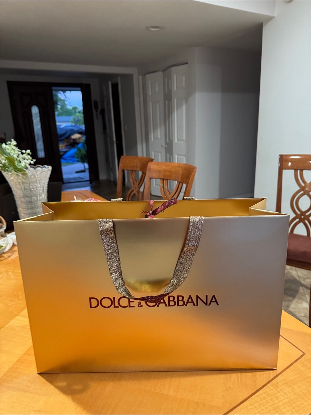 Dolce & Gabbana Metallic Gold Gift Bag with Glitter Handles